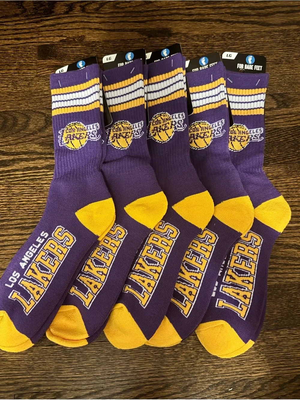 NBA Los Angeles Lakers Crew Socks - 5 pairs - large